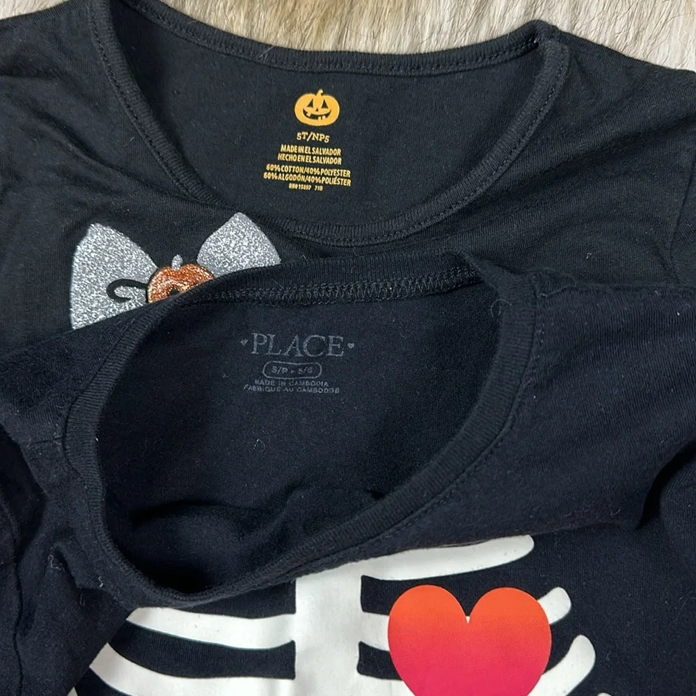 Girls Halloween Shirt Lot Size 5/6 Skeleton Pumpkin Long Sleeve Tops